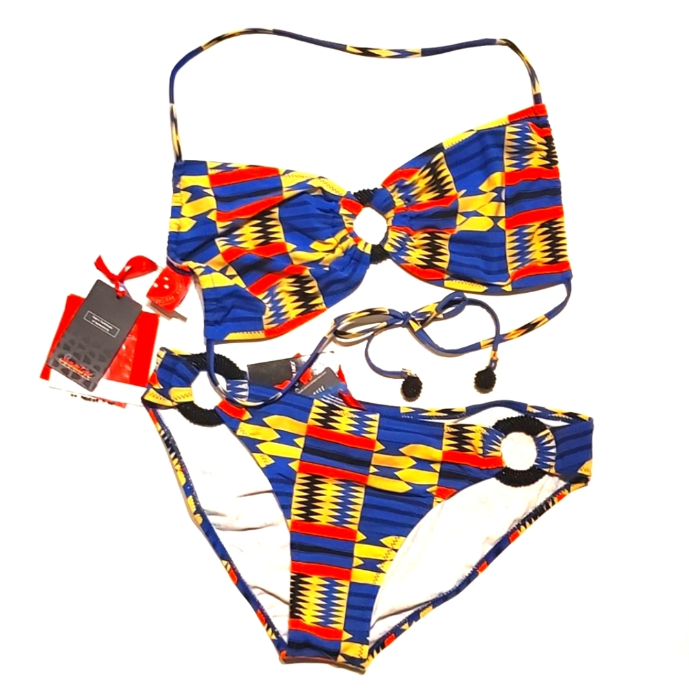 New $180 RED CARTER SWIM Tribal Bikini Set L Large MIAMI FASHION SHOW NWT